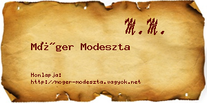 Móger Modeszta névjegykártya